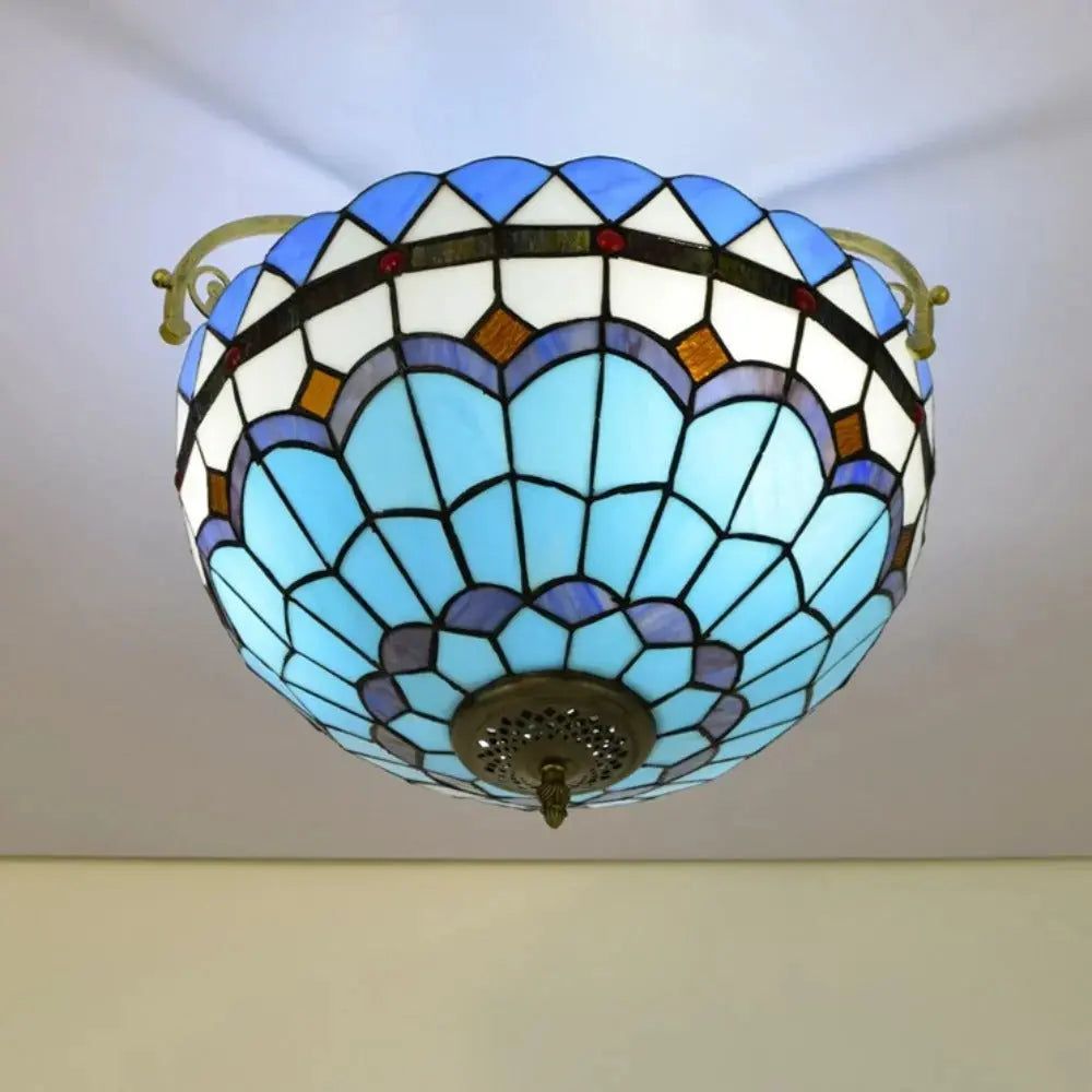 16inch Stained Glass Blue Lampshade Tiffany Ceiling Light Classical Tiffany Lamp