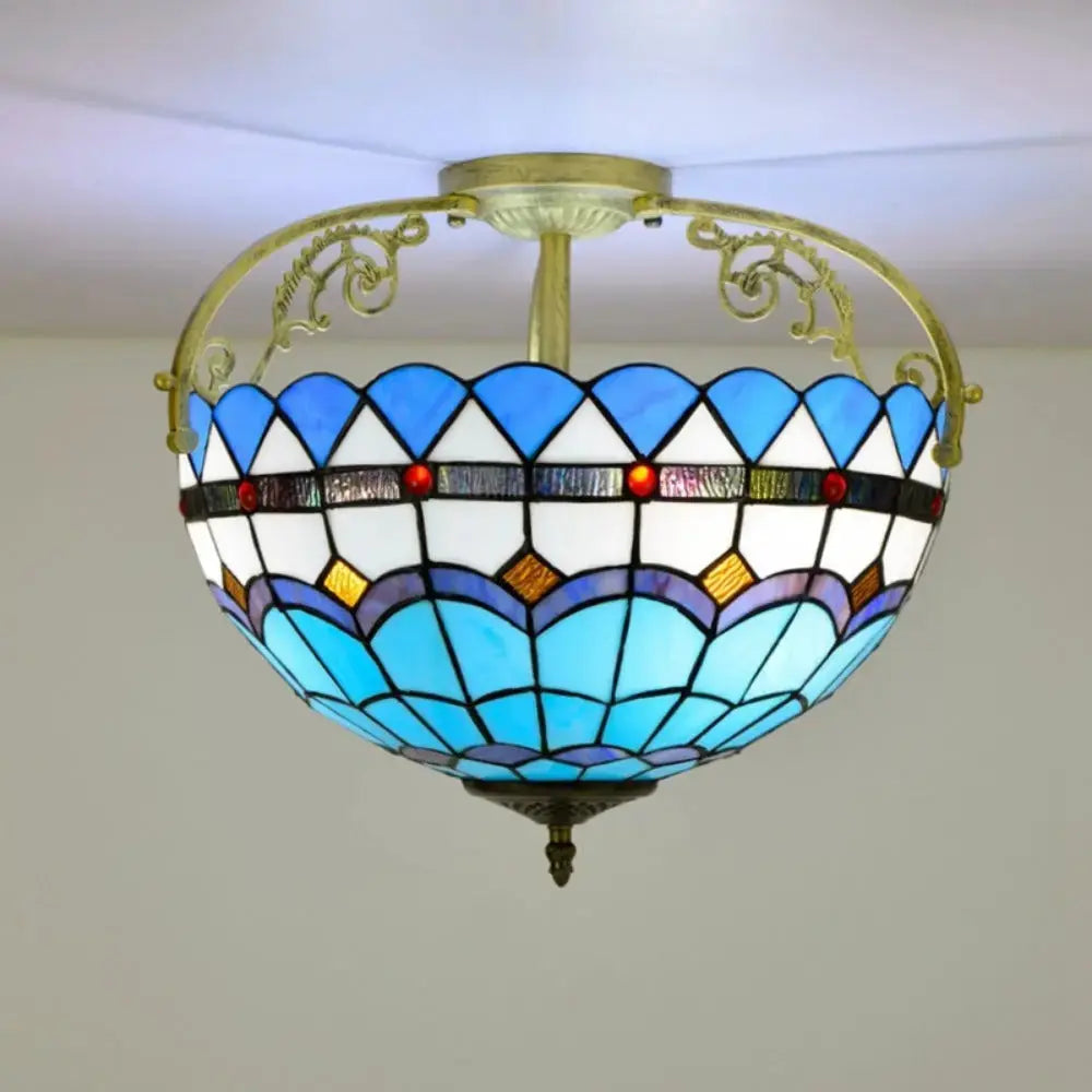 16inch Stained Glass Blue Lampshade Tiffany Ceiling Light Classical Tiffany Lamp