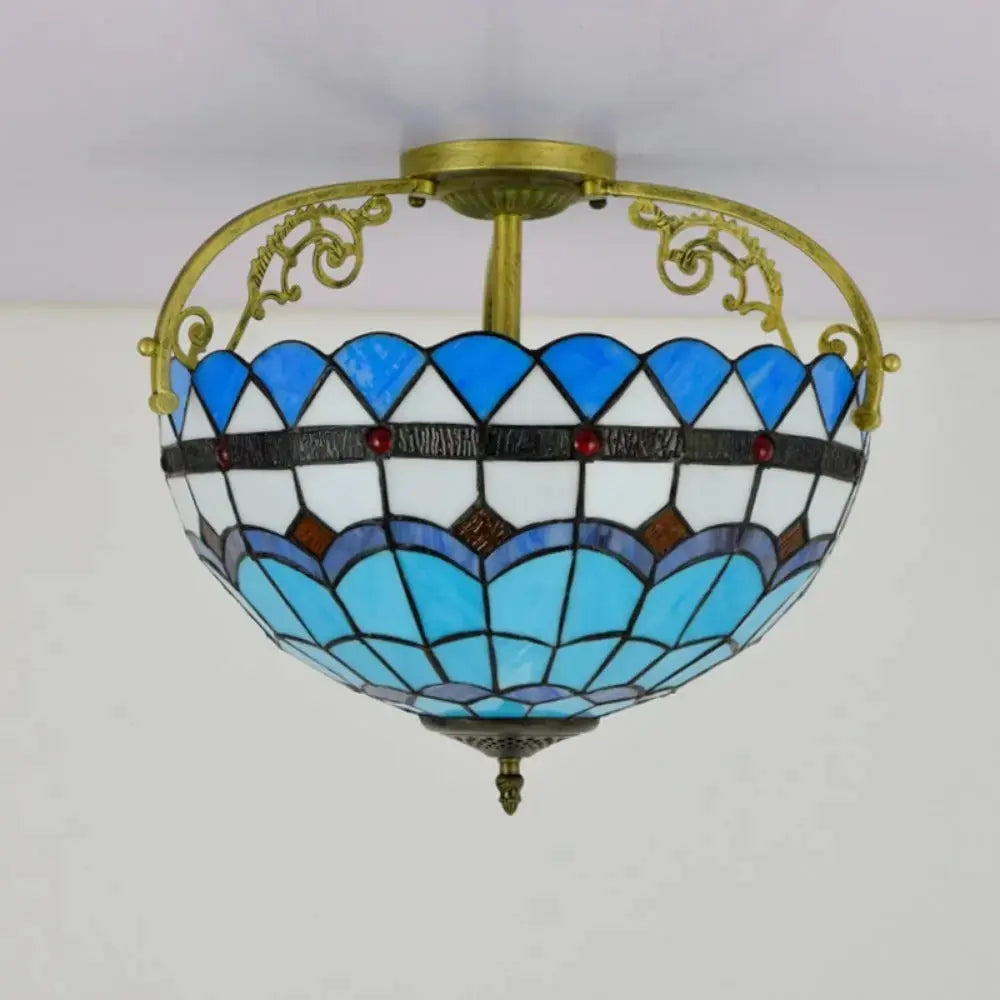 16inch Stained Glass Blue Lampshade Tiffany Ceiling Light Classical Tiffany Lamp
