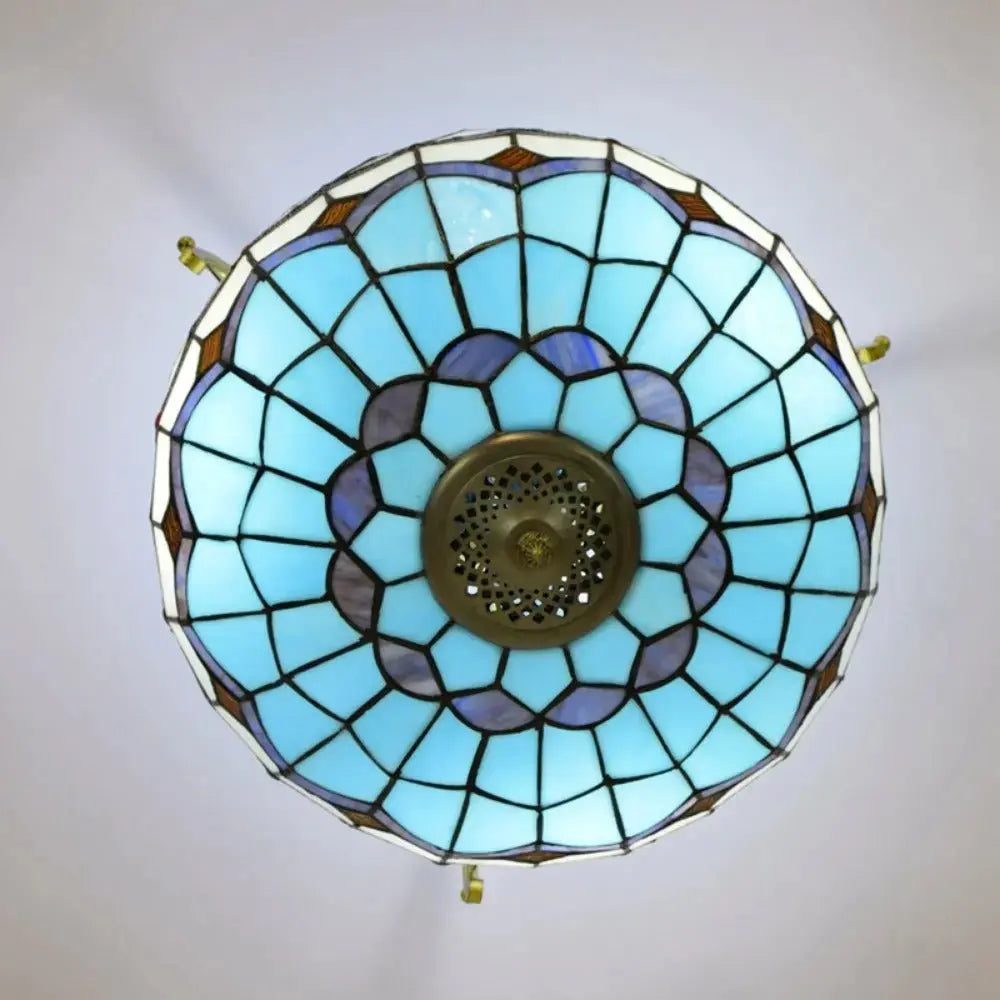16inch Stained Glass Blue Lampshade Tiffany Ceiling Light Classical Tiffany Lamp