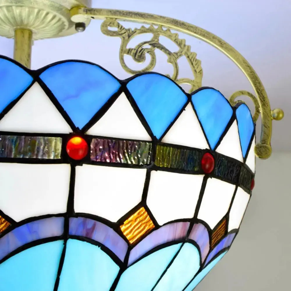 16inch Stained Glass Blue Lampshade Tiffany Ceiling Light Classical Tiffany Lamp