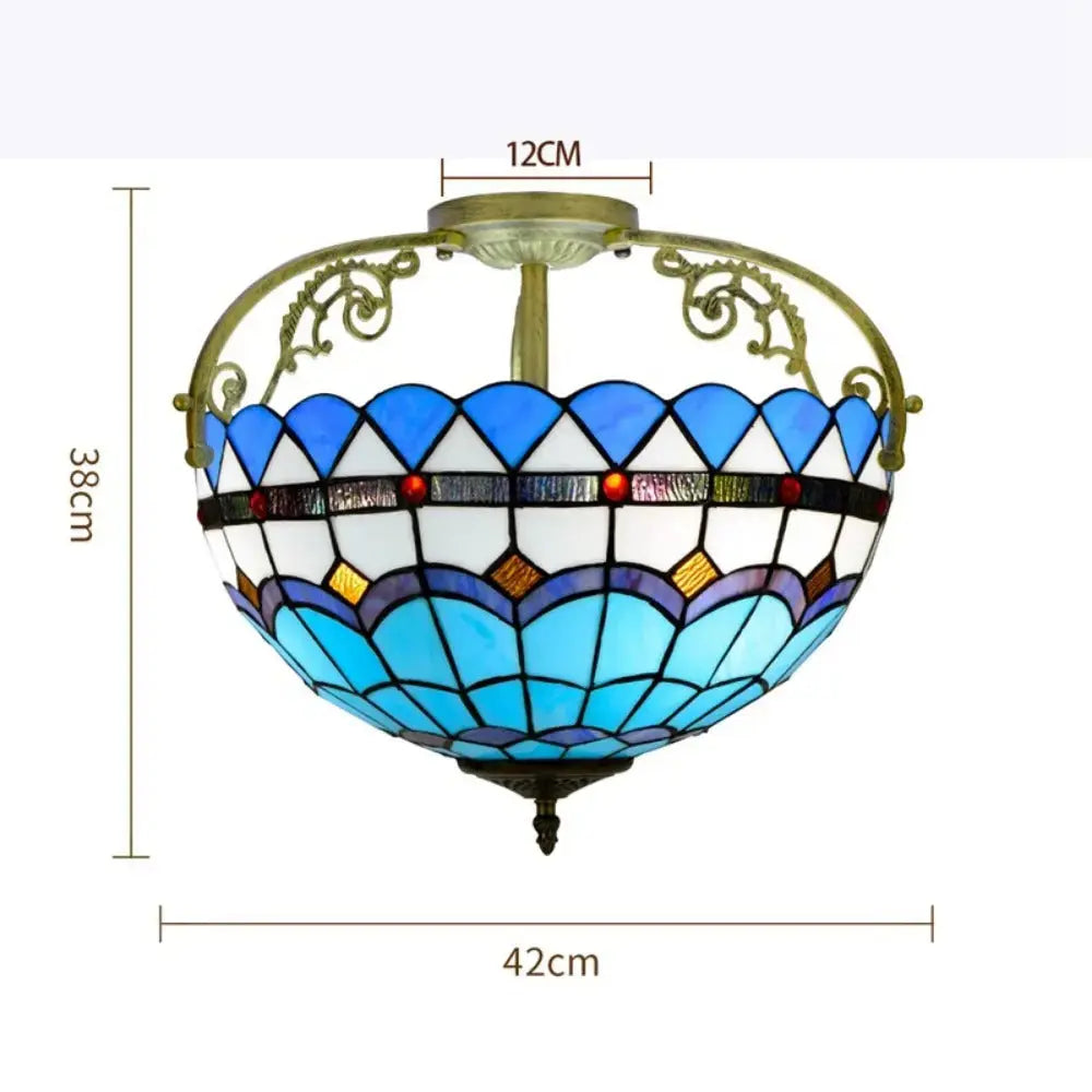 16inch Stained Glass Blue Lampshade Tiffany Ceiling Light Classical Tiffany Lamp