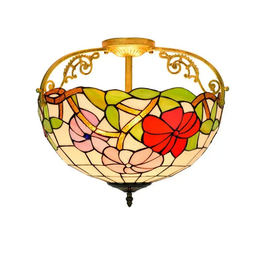 16inch Stained Glass Morning Glory Flower Vintage Tiffany Ceiling Light Classical Tiffany Lamp