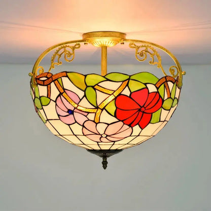 16inch Stained Glass Morning Glory Flower Vintage Tiffany Ceiling Light Classical Tiffany Lamp
