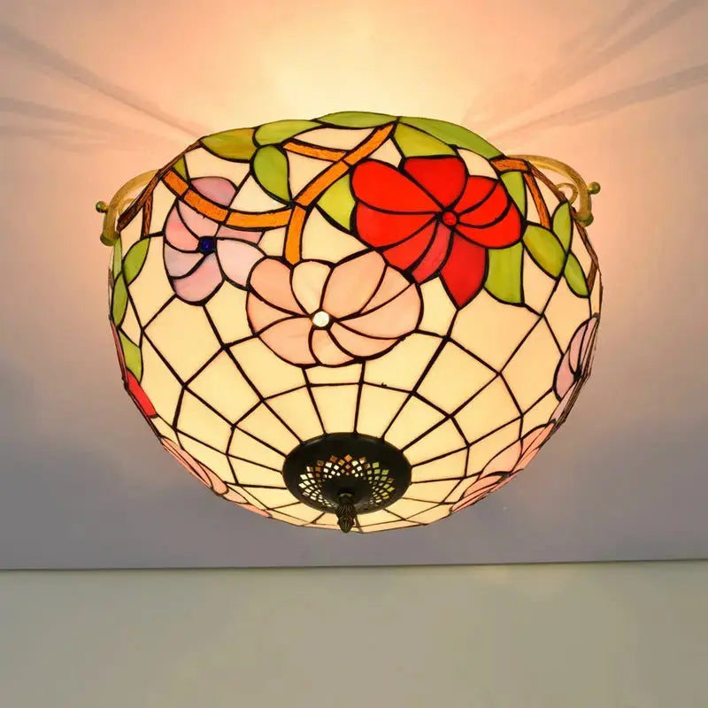 16inch Stained Glass Morning Glory Flower Vintage Tiffany Ceiling Light Classical Tiffany Lamp