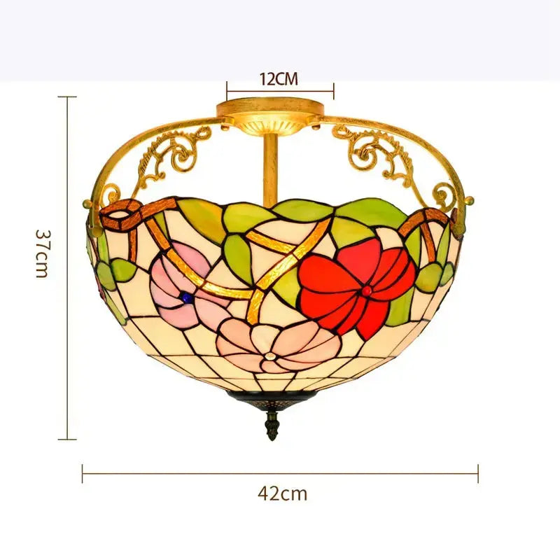 16inch Stained Glass Morning Glory Flower Vintage Tiffany Ceiling Light Classical Tiffany Lamp