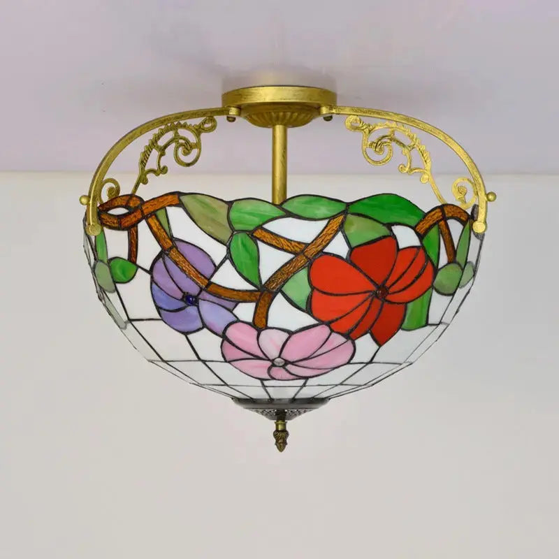 16inch Stained Glass Morning Glory Flower Vintage Tiffany Ceiling Light Classical Tiffany Lamp