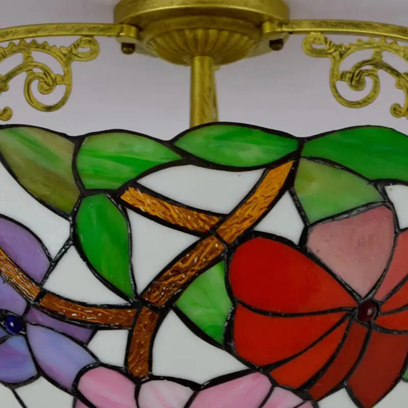 16inch Stained Glass Morning Glory Flower Vintage Tiffany Ceiling Light Classical Tiffany Lamp