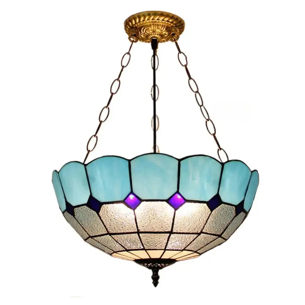 16inch Stained Glass Blue Anti-chandelier Tiffany Hanging Lamp Classical Tiffany Lamp