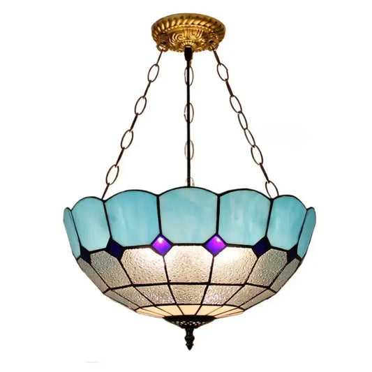 16inch Stained Glass Blue Anti-chandelier Tiffany Hanging Lamp Classical Tiffany Lamp
