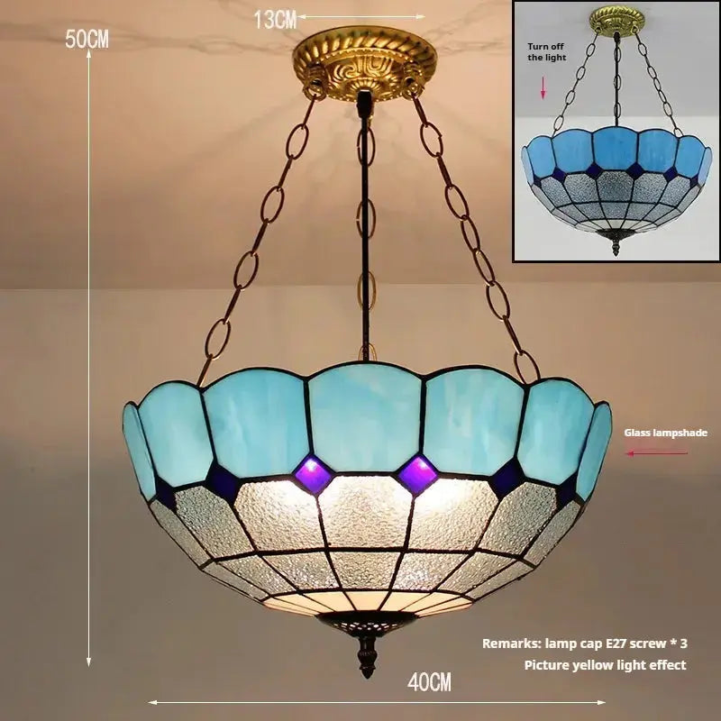 16inch Stained Glass Blue Anti-chandelier Tiffany Hanging Lamp Classical Tiffany Lamp