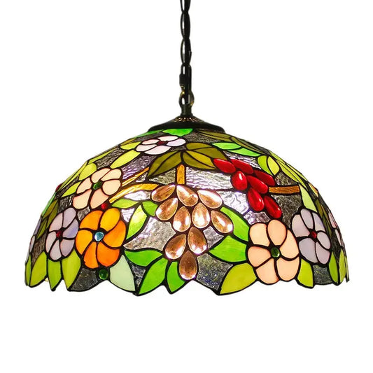 16inch Stained Glass Grapes Floral Lampshade Vintage Tiffany Pendant Chandelier Classical Tiffany Lamp