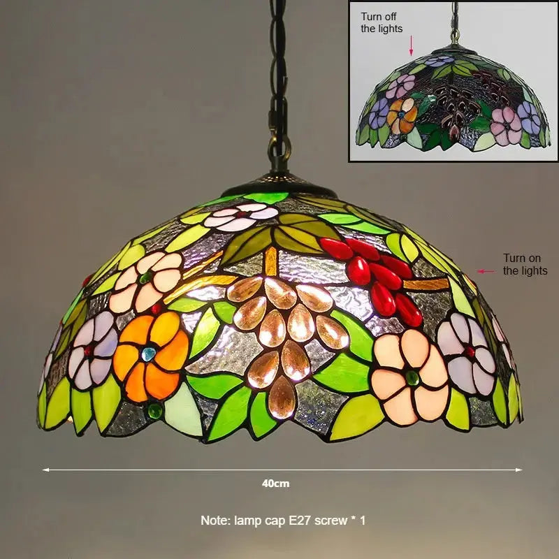 16inch Stained Glass Grapes Floral Lampshade Vintage Tiffany Pendant Chandelier Classical Tiffany Lamp