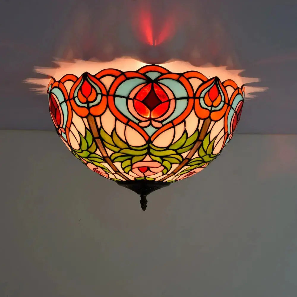16inch Stained Glass Peach Lampshade Tiffany Ceiling Lamps Classical Tiffany Lamp