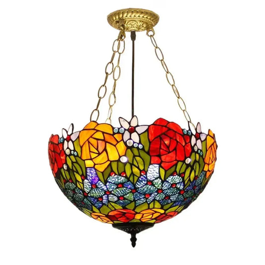 16inch Stained Glass Pastoral Rose Tiffany Style Hanging Light Anti-chandelier Classical Tiffany Lamp