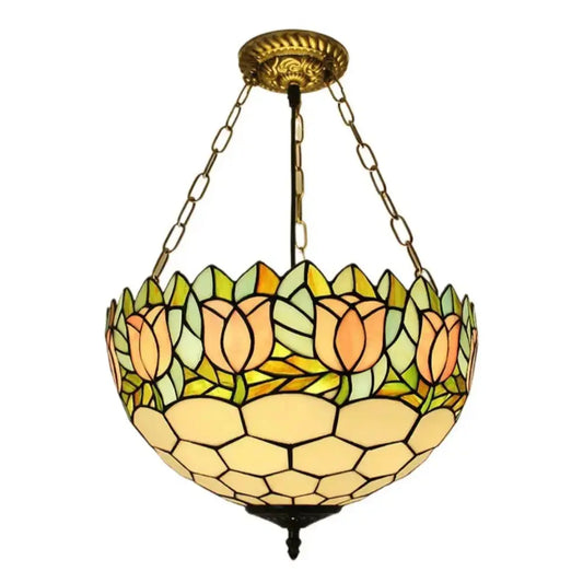 16inch Pink Rose Tiffany Hanging Lamp Anti-chandelier Pendant Light Classical Tiffany Lamp