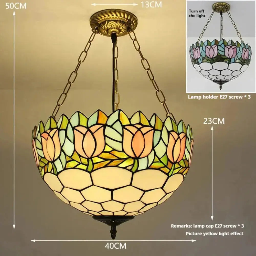 16inch Pink Rose Tiffany Hanging Lamp Anti-chandelier Pendant Light Classical Tiffany Lamp