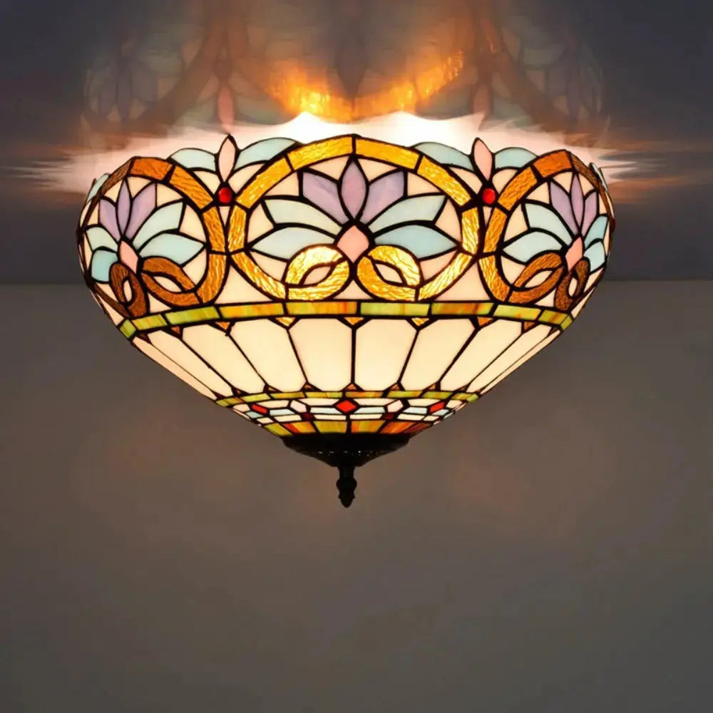 16inch Stained Glass Floral Lampshade Vintage Tiffany Ceiling Light Classical Tiffany Lamp