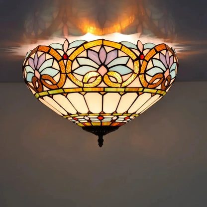 16inch Stained Glass Floral Lampshade Vintage Tiffany Ceiling Light Classical Tiffany Lamp