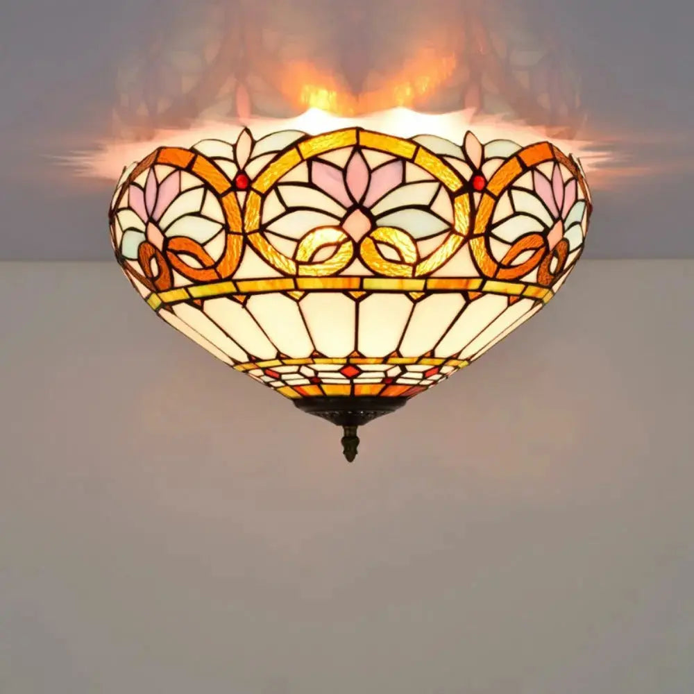 16inch Stained Glass Floral Lampshade Vintage Tiffany Ceiling Light Classical Tiffany Lamp