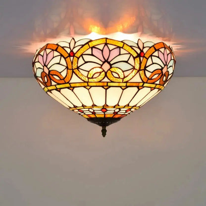 16inch Stained Glass Floral Lampshade Vintage Tiffany Ceiling Light Classical Tiffany Lamp