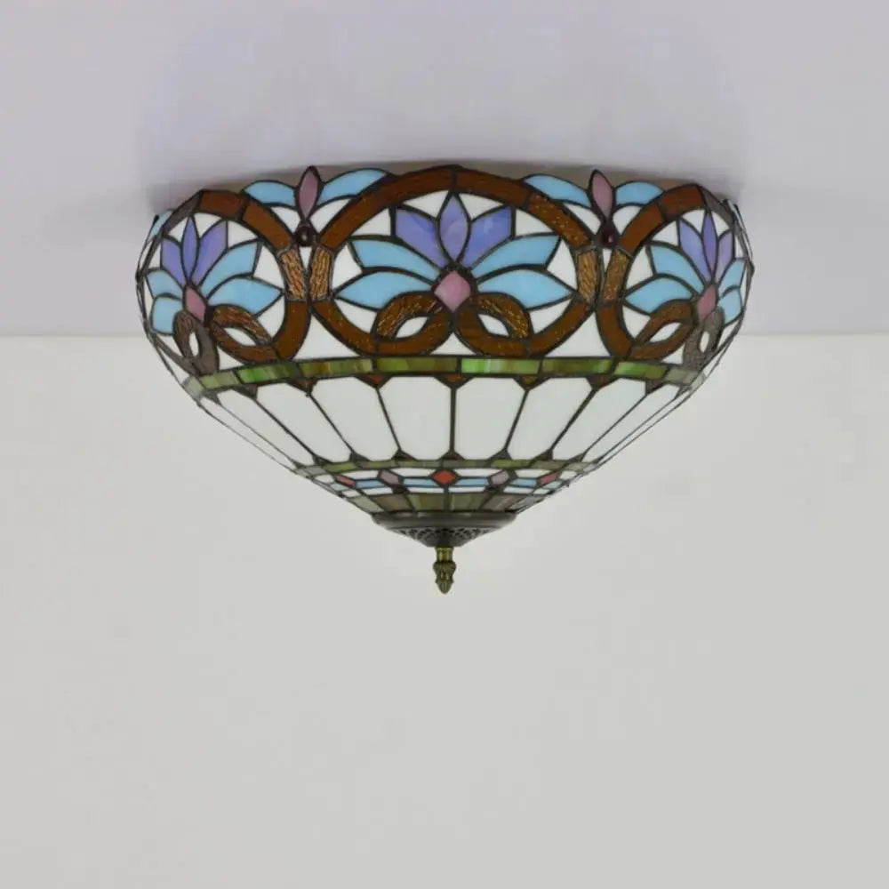 16inch Stained Glass Floral Lampshade Vintage Tiffany Ceiling Light Classical Tiffany Lamp