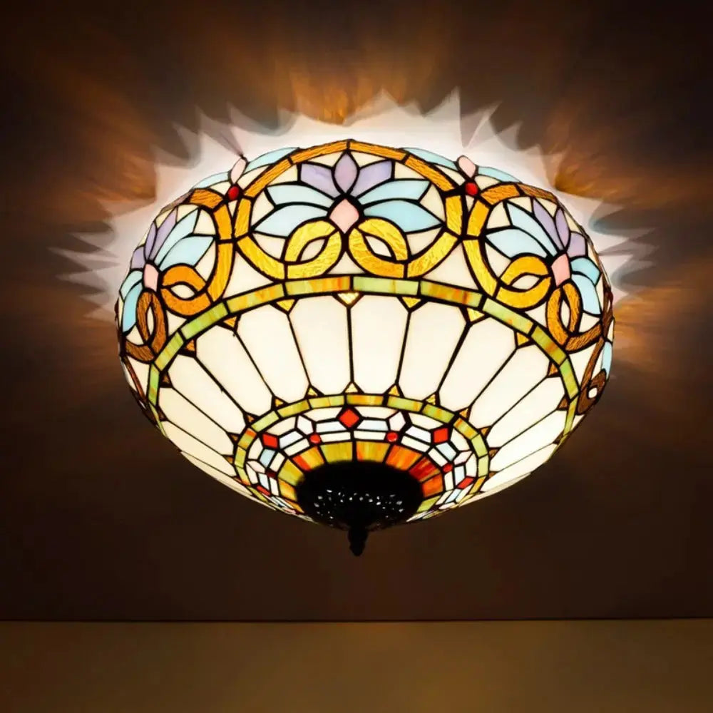 16inch Stained Glass Floral Lampshade Vintage Tiffany Ceiling Light Classical Tiffany Lamp
