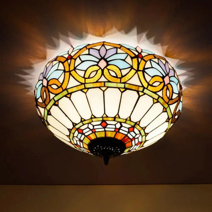 16inch Stained Glass Floral Lampshade Vintage Tiffany Ceiling Light Classical Tiffany Lamp