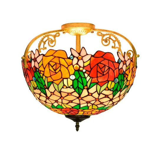 16inch Stained Glass Retro Rose Lampshade Tiffany Ceiling Light Classical Tiffany Lamp