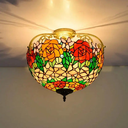 16inch Stained Glass Retro Rose Lampshade Tiffany Ceiling Light Classical Tiffany Lamp