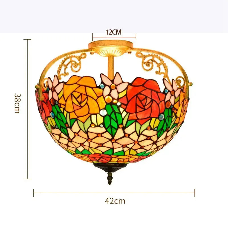 16inch Stained Glass Retro Rose Lampshade Tiffany Ceiling Light Classical Tiffany Lamp