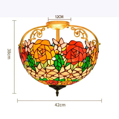 16inch Stained Glass Retro Rose Lampshade Tiffany Ceiling Light Classical Tiffany Lamp