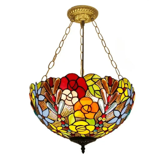 16inch Stained Glass Rose Anti-chandelier Tiffany Style Hanging Light Classical Tiffany Lamp