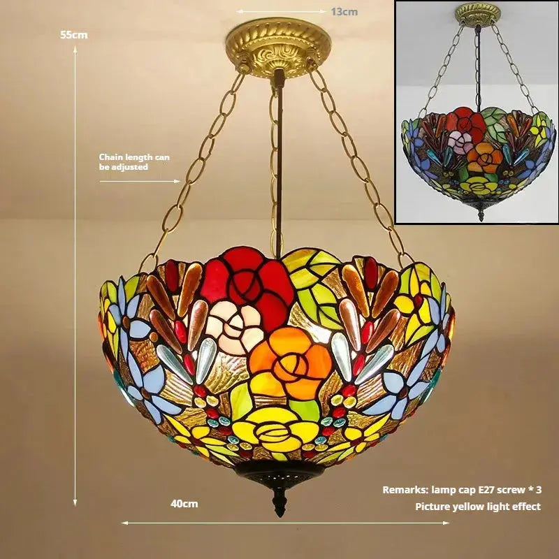 16inch Stained Glass Rose Anti-chandelier Tiffany Style Hanging Light Classical Tiffany Lamp