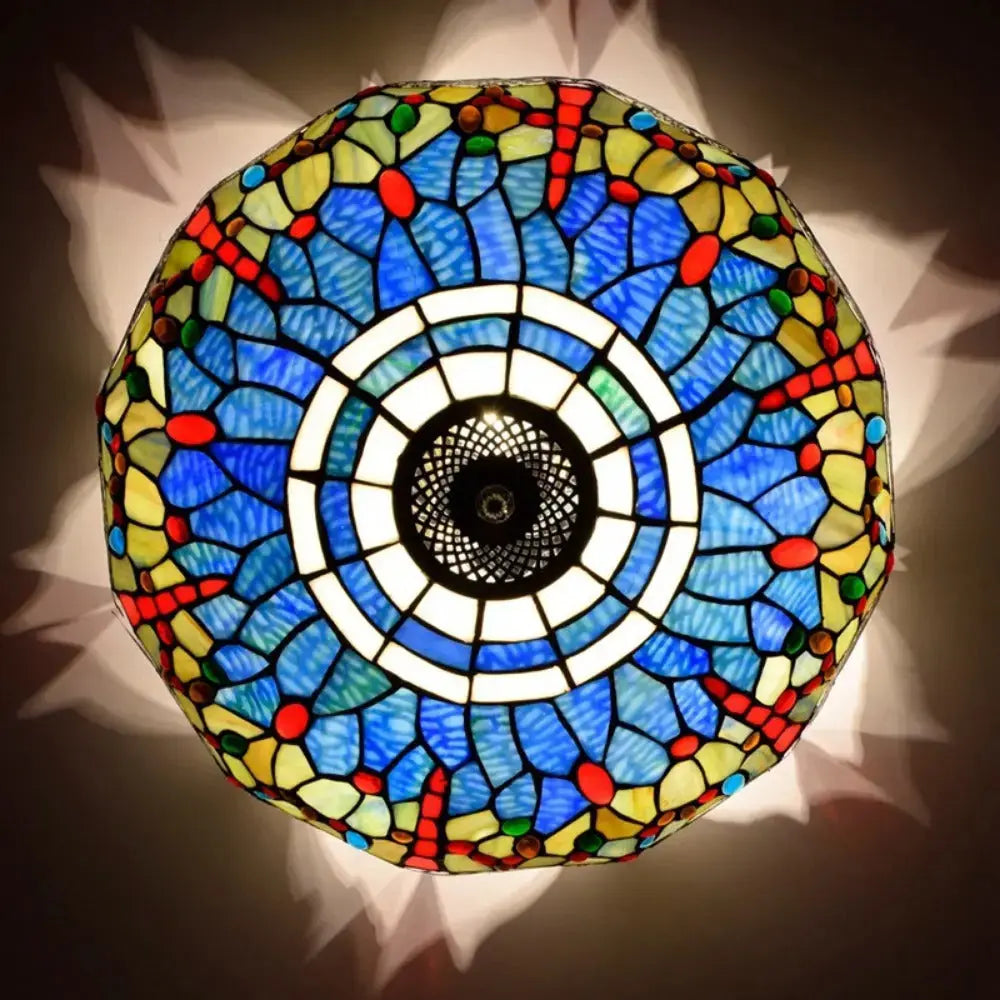 16inch Stained Glass Blue Dragonfly Lampshade Tiffany Style Ceiling Light Classical Tiffany Lamp