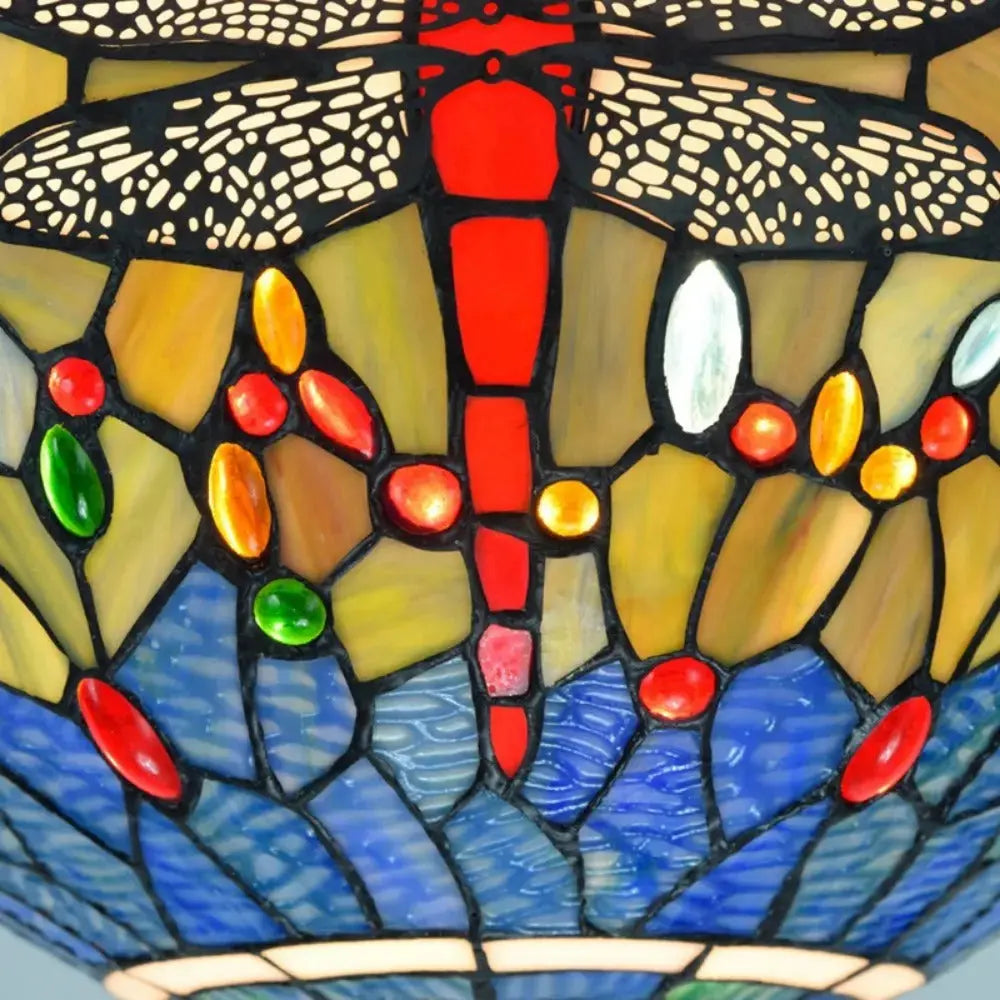 16inch Stained Glass Blue Dragonfly Lampshade Tiffany Style Ceiling Light Classical Tiffany Lamp