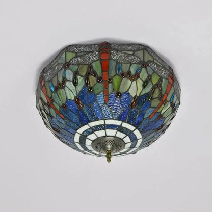 16inch Stained Glass Blue Dragonfly Lampshade Tiffany Style Ceiling Light Classical Tiffany Lamp