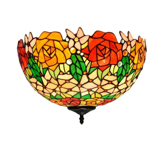 16inch Stained Glass Rose Flower Lampshade Tiffany Style Ceiling Light Classical Tiffany Lamp