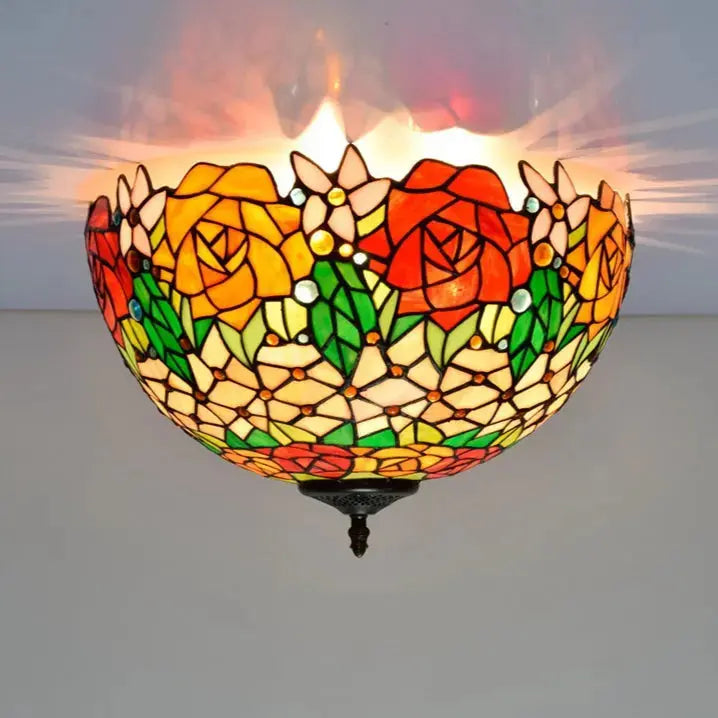 16inch Stained Glass Rose Flower Lampshade Tiffany Style Ceiling Light Classical Tiffany Lamp