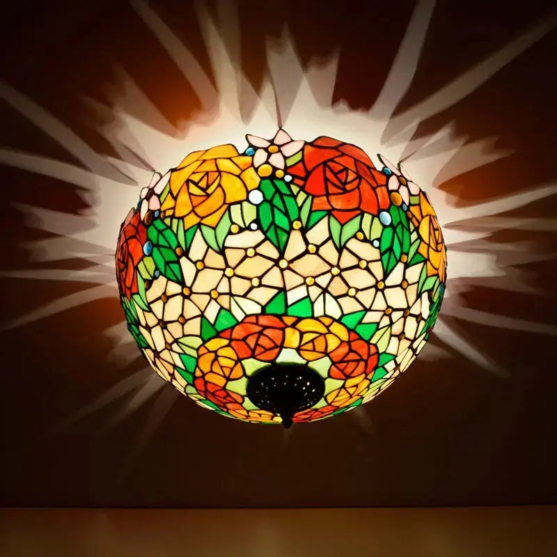 16inch Stained Glass Rose Flower Lampshade Tiffany Style Ceiling Light Classical Tiffany Lamp