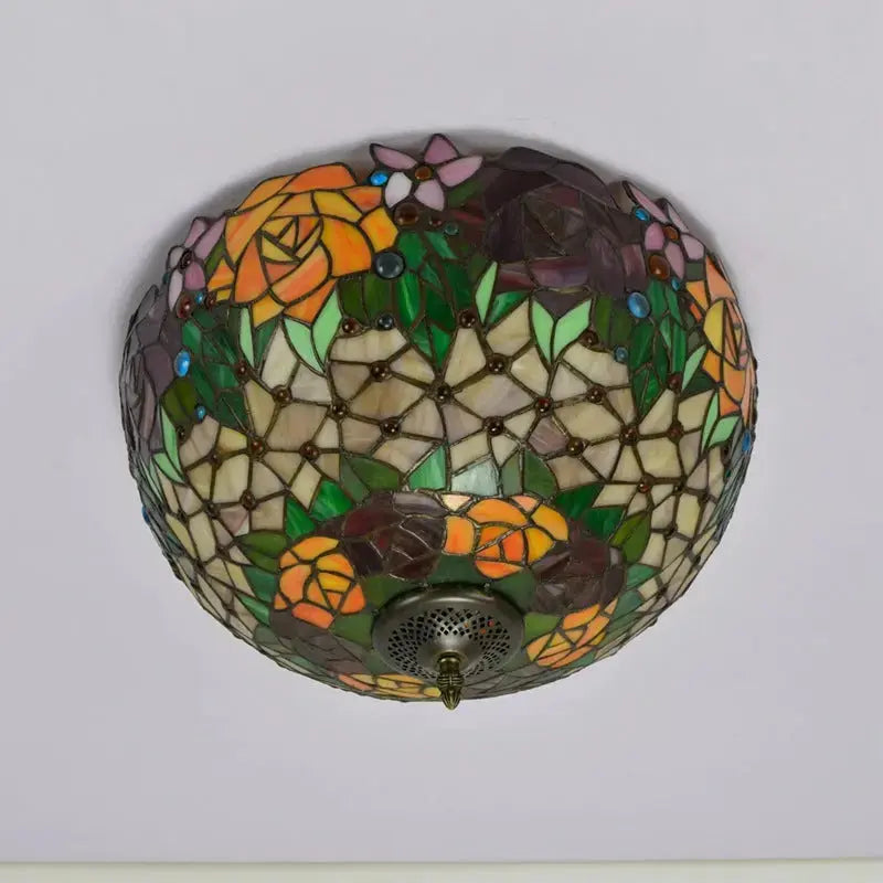 16inch Stained Glass Rose Flower Lampshade Tiffany Style Ceiling Light Classical Tiffany Lamp