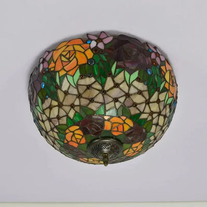 16inch Stained Glass Rose Flower Lampshade Tiffany Style Ceiling Light Classical Tiffany Lamp