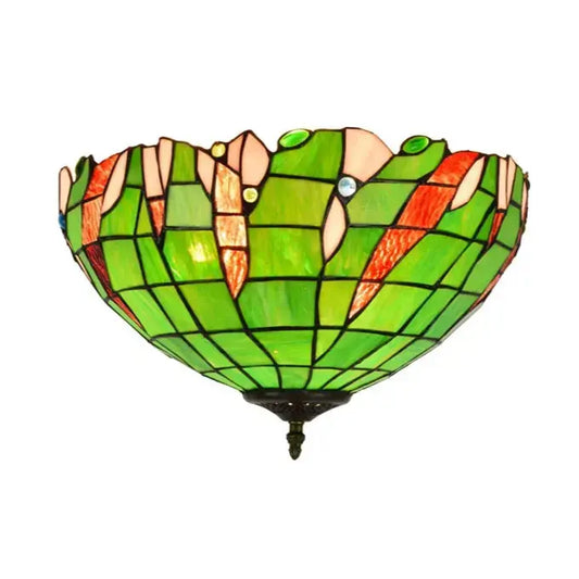 16inch Stained Glass Green Lampshade Tiffany Style Ceiling Light Classical Tiffany Lamp