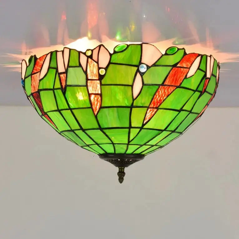 16inch Stained Glass Green Lampshade Tiffany Style Ceiling Light Classical Tiffany Lamp