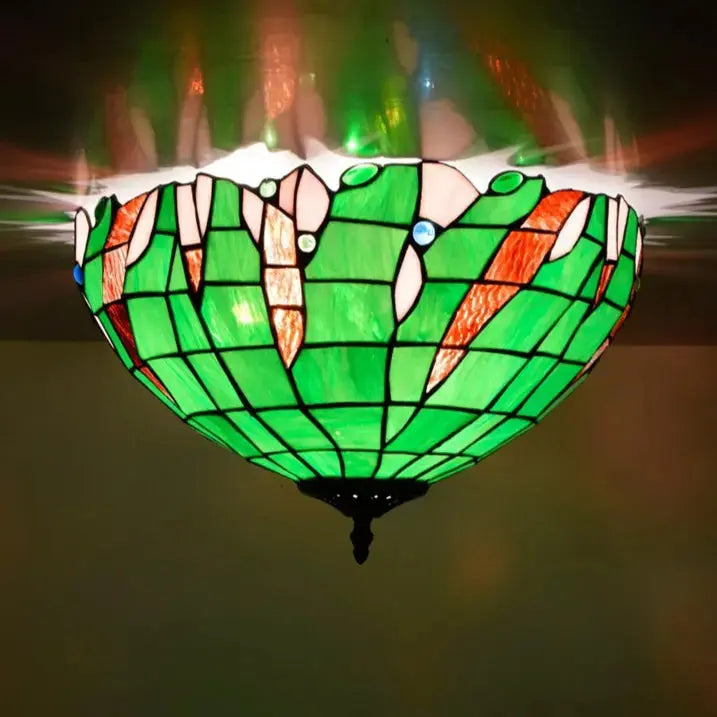 16inch Stained Glass Green Lampshade Tiffany Style Ceiling Light Classical Tiffany Lamp