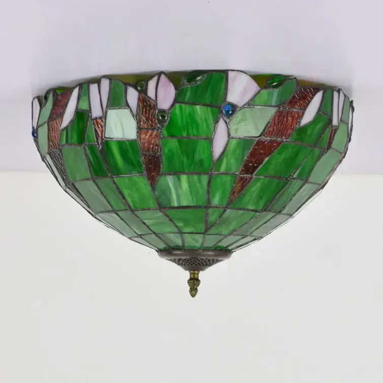 16inch Stained Glass Green Lampshade Tiffany Style Ceiling Light Classical Tiffany Lamp