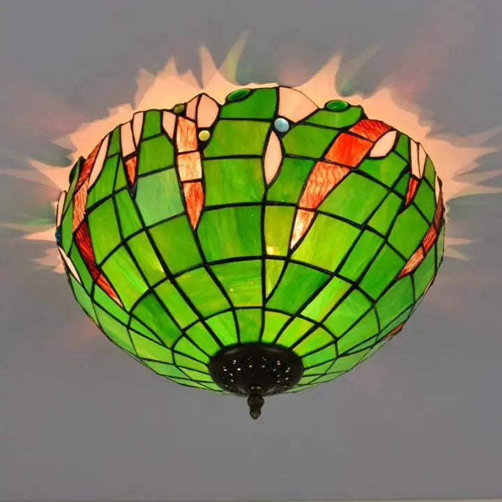 16inch Stained Glass Green Lampshade Tiffany Style Ceiling Light Classical Tiffany Lamp
