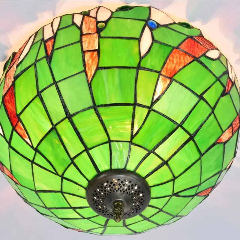 16inch Stained Glass Green Lampshade Tiffany Style Ceiling Light Classical Tiffany Lamp