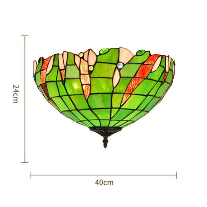 16inch Stained Glass Green Lampshade Tiffany Style Ceiling Light Classical Tiffany Lamp