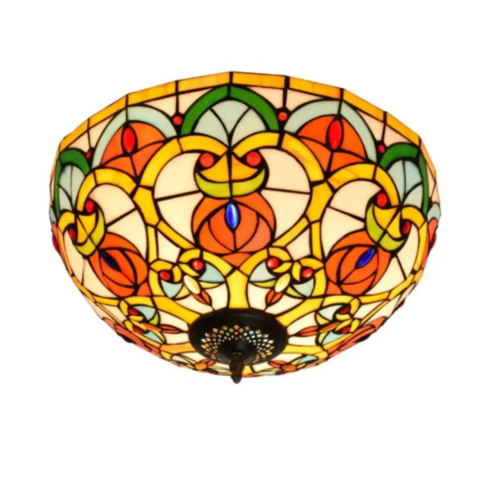 16inch Stained Glass Peach Flower Lampshade Tiffany Ceiling Light Classical Tiffany Lamp